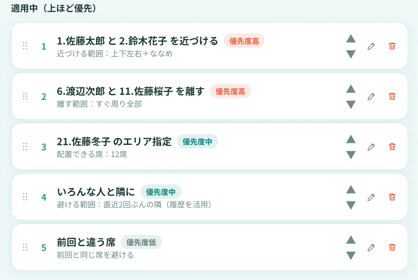 配慮事項の一覧画面
