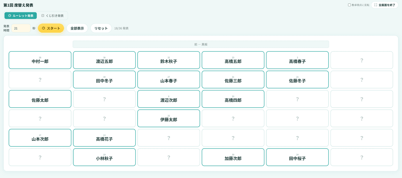 ルーレット発表の画面
